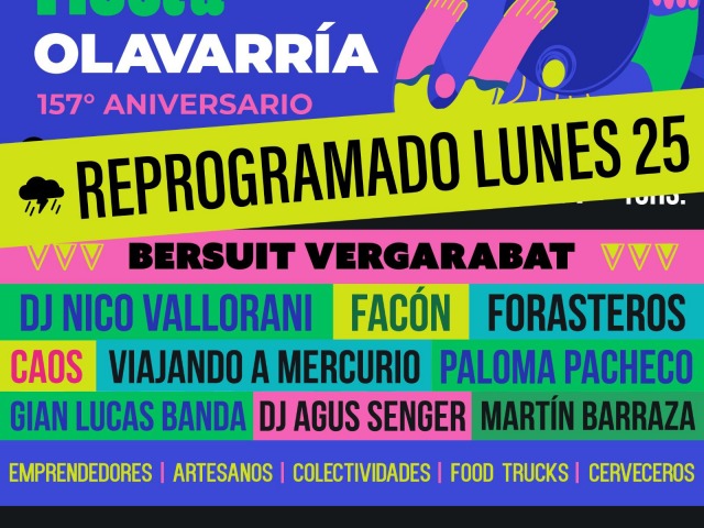 La Fiesta Aniversario de Olavarra se reprograma para el lunes 25